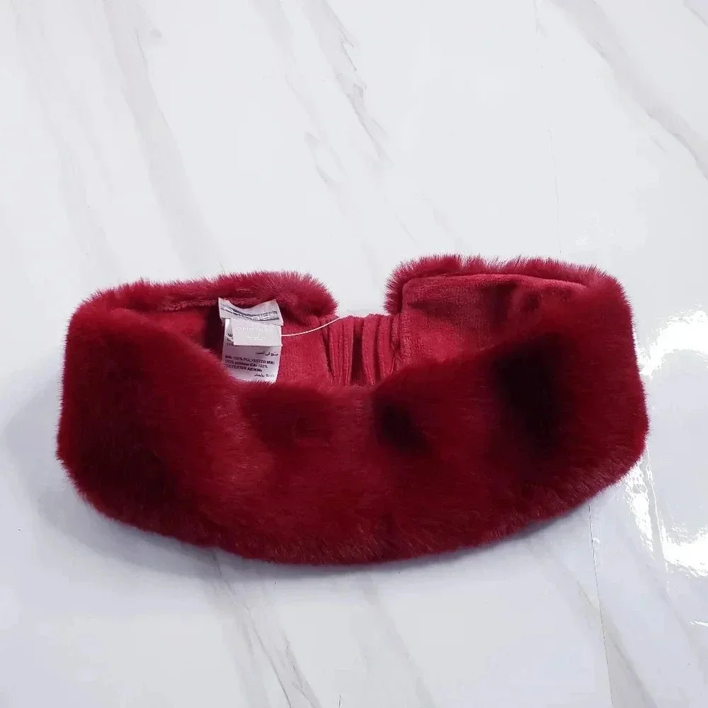 Chico’s Faux Fur Headband Holly Red Cold Weather Lined Cozy Soft